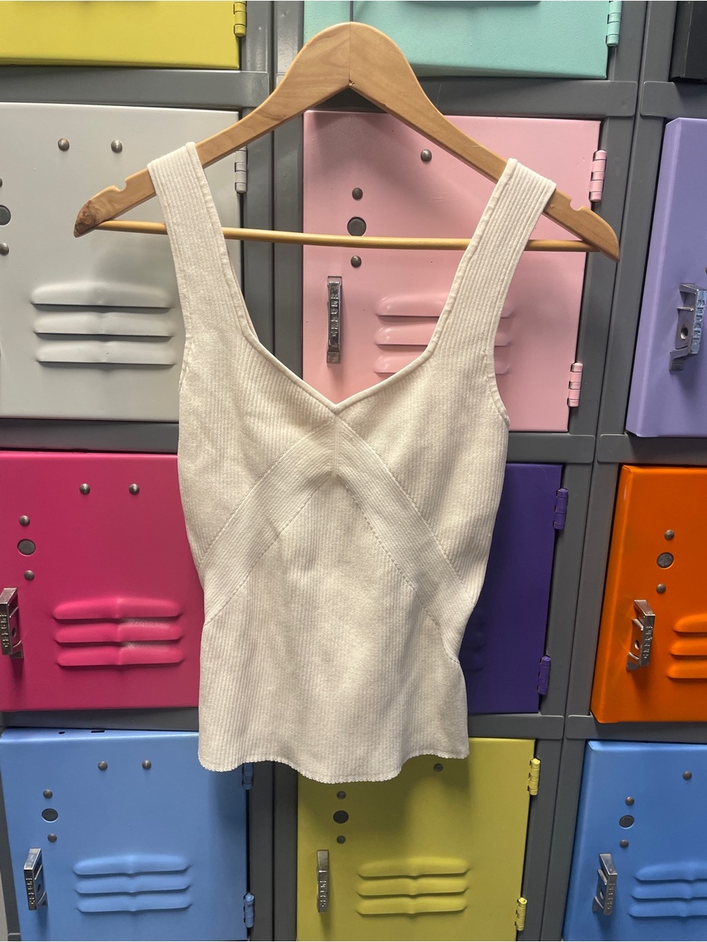 rag & bone Cream Ribbed V-Neck Knit Tank